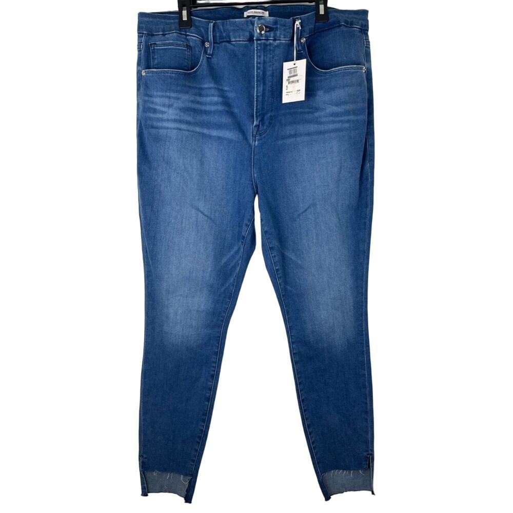New Good American Plus Size Good Waist Medium Wash Step Hem Skinny Jeans